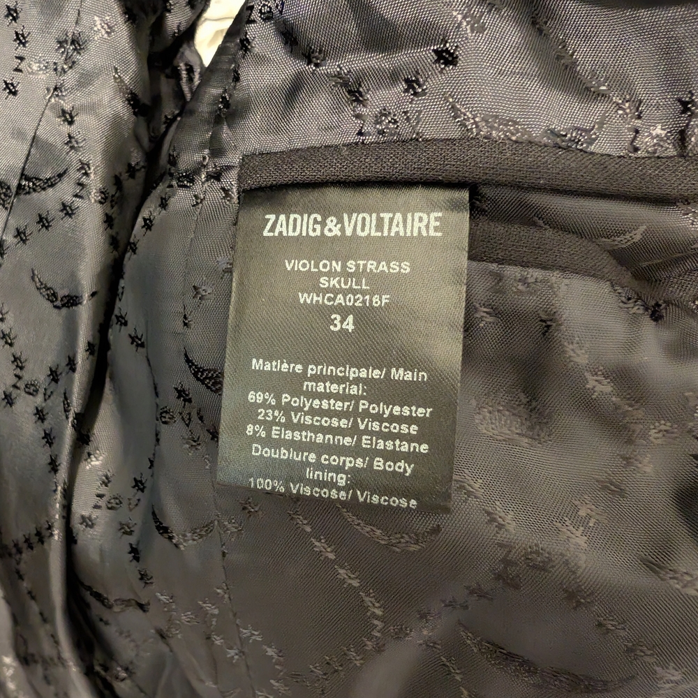 EUC Zadig & Voltaire Violon Strass Skull Jacket EU34 - Picture 5 of 11